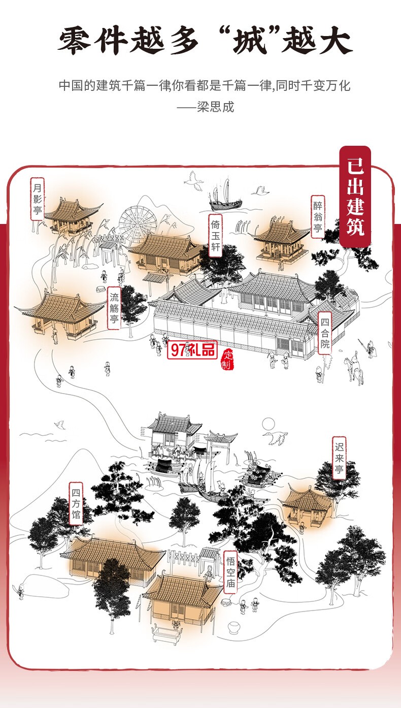 悟空廟通用體系榫卯積木玩具中國風(fēng)古建筑潮玩禮物拼裝