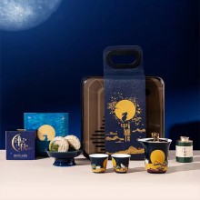 中秋桂月團(tuán)圓?國(guó)風(fēng)陶瓷茶具套裝 手繪玉兔品茗杯壺 送禮盒裝