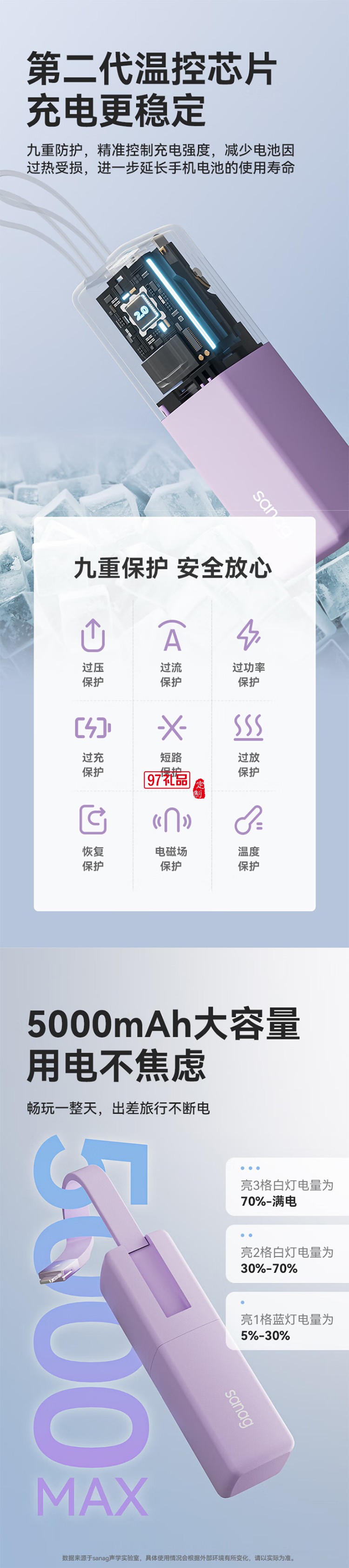 K30充電寶充電器自帶線四合一能量棒蘋果華為快充帶插頭移動(dòng)電源大容量迷